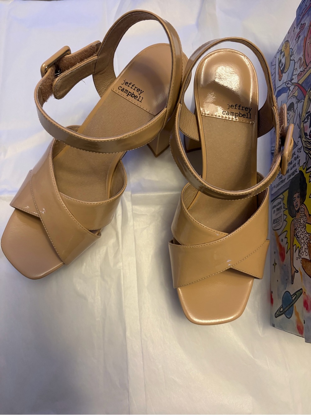 Jeffrey Campbell Women's Tan Strappy Block Heel Sandals